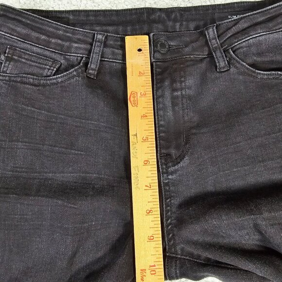 Judy Blue Jeans Womens 9/29 Black Slim Straight Raw Hem Stretch Distressed - Picture 9 of 13